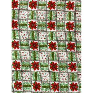Vtg Christmas Poinsettia Tablecloth Red Green White Rectangular 104 x 59